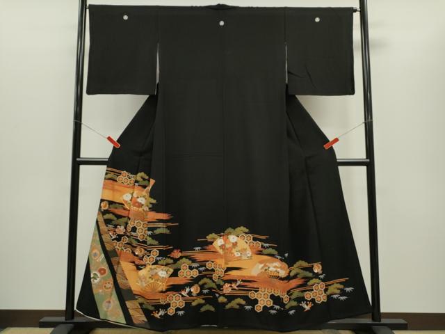 平和屋着物■豪華黒留袖 駒刺繍 扇面宝尽くし花文 金彩 正絹 逸品 CABD1020ze