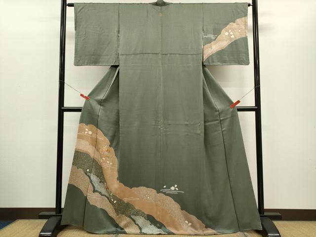 平和屋着物■訪問着 絞り 刺繍 草花文 金彩 正絹 逸品 CABD1031ze