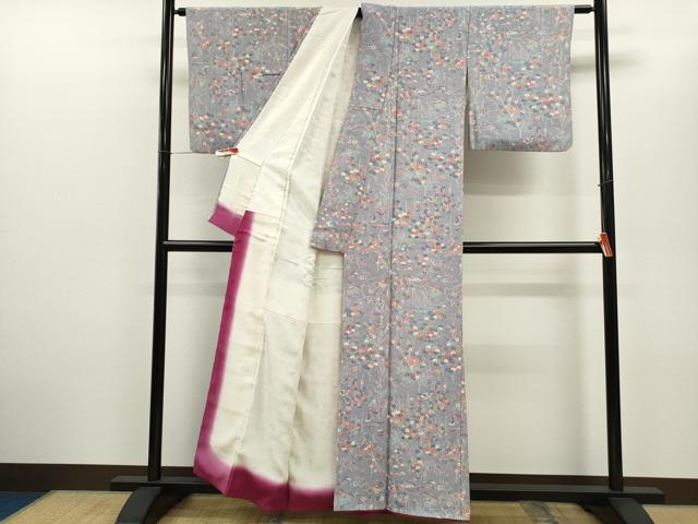 平和屋着物■上質な小紋 飛鶴舞蝶草花文 正絹 逸品 CABD1059ze