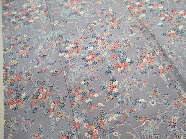 平和屋着物■上質な小紋 飛鶴舞蝶草花文 正絹 逸品 CABD1059ze