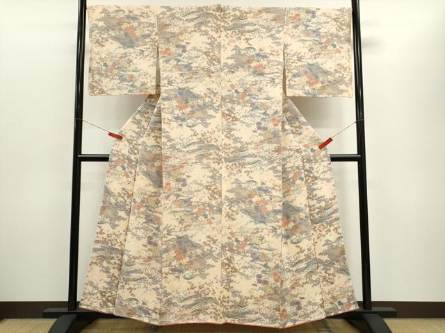 平和屋着物■上質な小紋 風景草花文 鬼しぼ縮緬 正絹 逸品 CABD1154ze