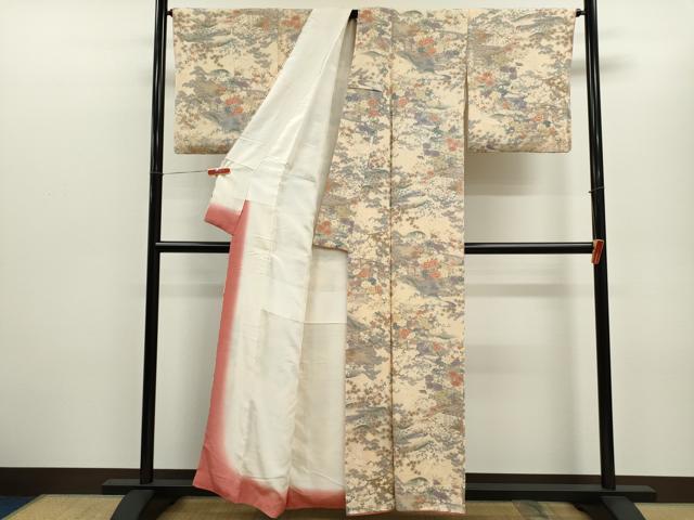 平和屋着物■上質な小紋 風景草花文 鬼しぼ縮緬 正絹 逸品 CABD1154ze