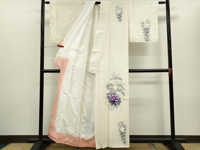 平和屋着物▼訪問着 紬地 手描き 花籠文 正絹 逸品 CABD1172ze