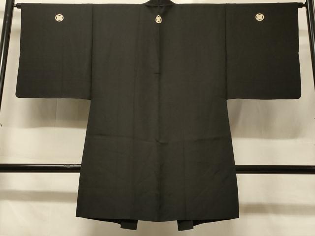 平和屋着物#男性 長羽織 黒紋付き 単衣 正絹 逸品 CABD1350in