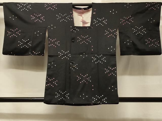 平和屋着物#道行コート 絞り 舞葉文 黒地 正絹 逸品 CABD1383in