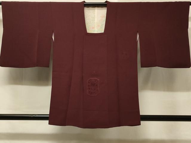 平和屋着物#道行コート 総刺繍 貝桶草花地紋 紫鳶色 正絹 逸品 CABD1417in