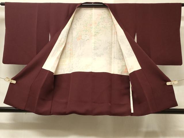 平和屋着物#道行コート 総刺繍 貝桶草花地紋 紫鳶色 正絹 逸品 CABD1417in