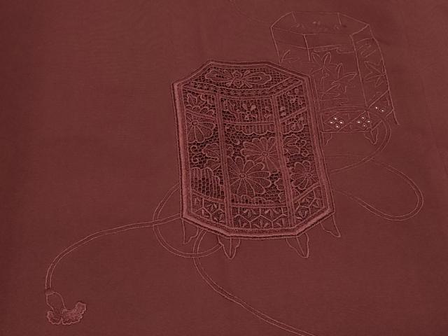 平和屋着物#道行コート 総刺繍 貝桶草花地紋 紫鳶色 正絹 逸品 CABD1417in
