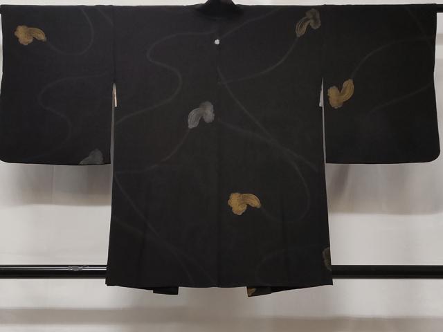 平和屋着物#羽織 寿光織 結び紐 黒地 金銀糸 正絹 逸品 CABD1504in