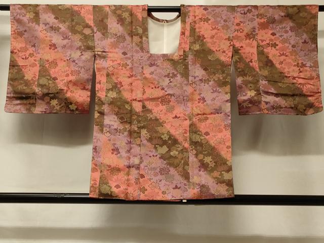 平和屋着物#道行コート 斜線草花文 正絹 逸品 未使用 CABD1531in