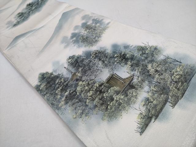 平和屋着物◎六通柄袋帯 手描き 風景草木文 正絹 逸品 CABD1612ha