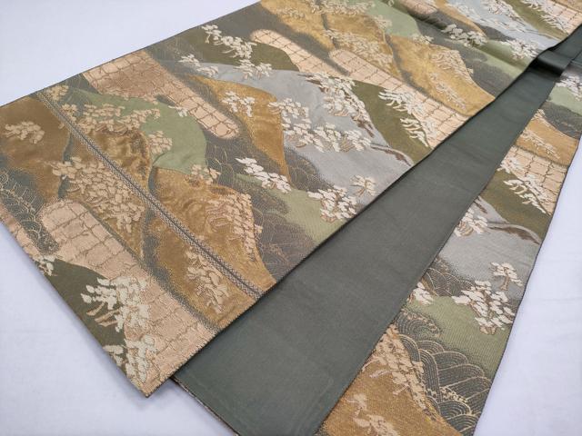 平和屋着物◎西陣 服部織物謹製 六通柄袋帯 重ね山文 金糸 正絹 逸品 CABD1620ha
