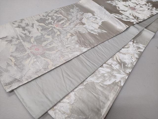 平和屋着物◎六通柄袋帯 草花文 銀糸 正絹 逸品 CABD1642ha