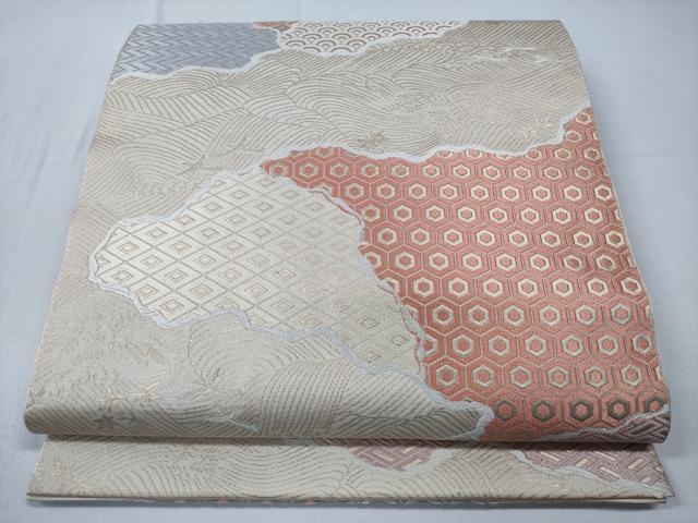 平和屋着物◎六通柄 本袋帯 切嵌吉祥文 金糸 正絹 逸品 CABD1726ha