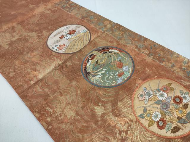 平和屋着物◎六通柄袋帯 鳳凰花丸文 金糸 正絹 逸品 CABD1737ha