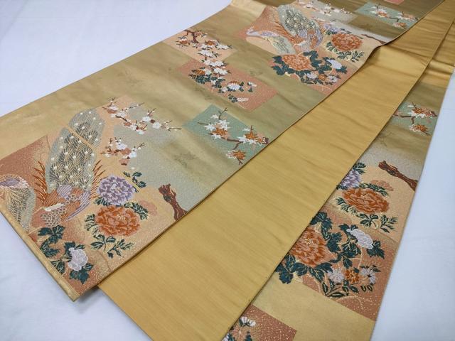 平和屋着物◎六通柄袋帯 色紙重ね孔雀文 金糸 正絹 逸品 CABD1772ha