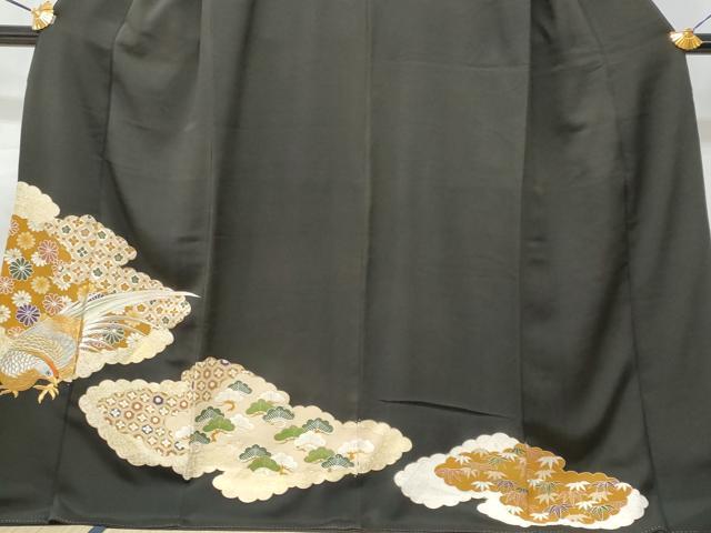 平和屋着物■豪華黒留袖 駒刺繍 尾長鳥花文 金彩 正絹 逸品 CABD1817fb