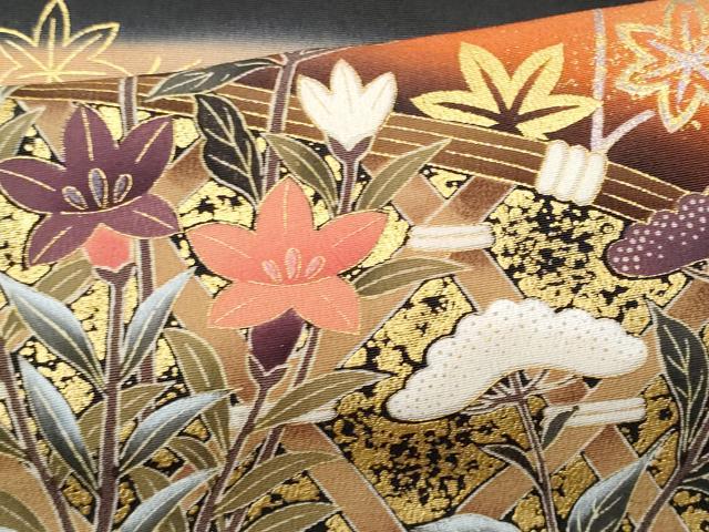 平和屋着物■豪華黒留袖 作家物 籬流水枝花文 正絹 逸品 CABD1819fb