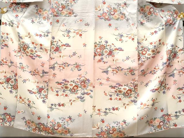 平和屋着物■訪問着 飛鶴草花文 暈し染め 金彩 正絹 逸品 CABD1877fb