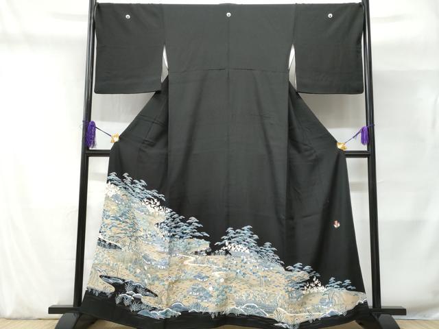 平和屋着物■豪華黒留袖 駒刺繍 風景文 正絹 逸品 CABD1894fb