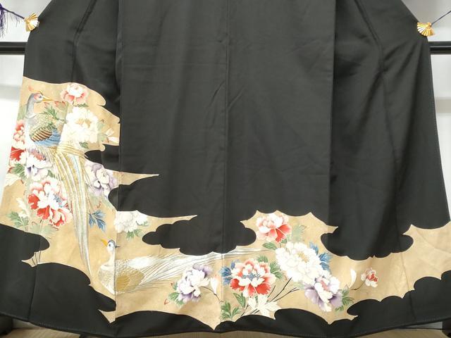 平和屋着物■豪華黒留袖 刺繍 尾長鳥枝花文 金銀彩 正絹 逸品 CABD1930fb