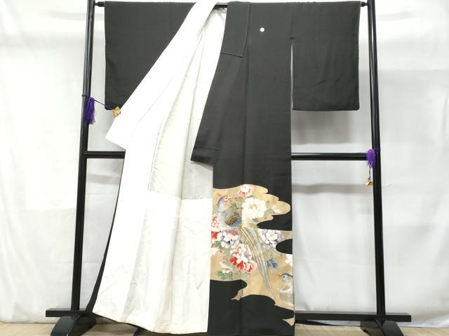 平和屋着物■豪華黒留袖 刺繍 尾長鳥枝花文 金銀彩 正絹 逸品 CABD1930fb