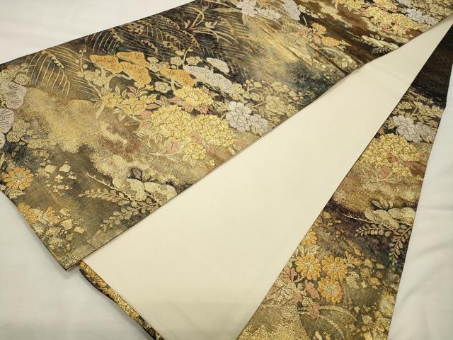 平和屋着物◎六通柄袋帯 道長草花文 金銀糸 正絹 逸品 CABD2081qe