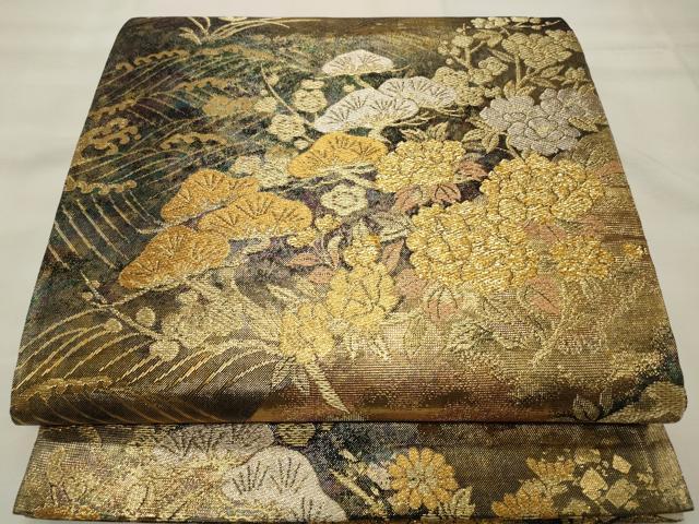 平和屋着物◎六通柄袋帯 道長草花文 金銀糸 正絹 逸品 CABD2081qe