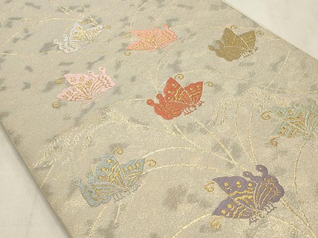 平和屋着物◎六通柄袋帯 唐織 舞蝶文 金糸 正絹 逸品 CABD2107qe