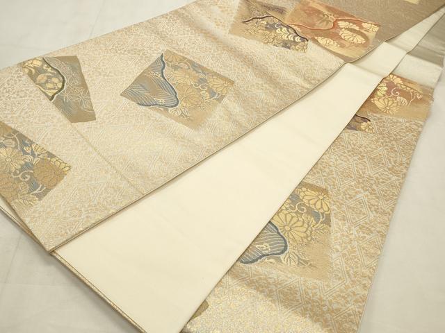 平和屋着物◎六通柄袋帯 色紙菊文 金糸 正絹 逸品 CABD2130qe