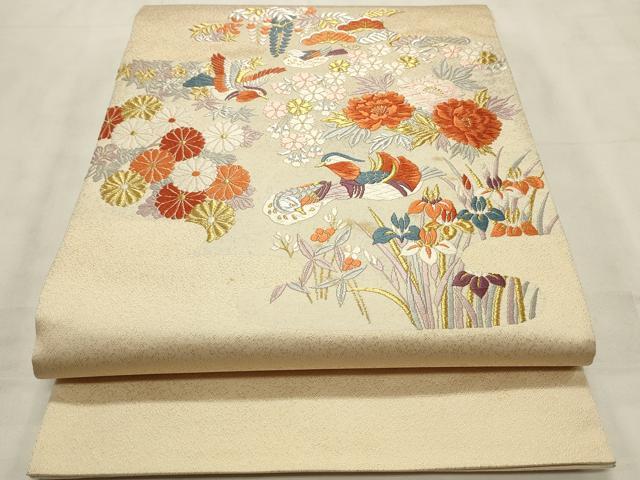平和屋着物◎太鼓柄袋帯 唐織 花鳥文 金糸 正絹 逸品 CABD2131qe