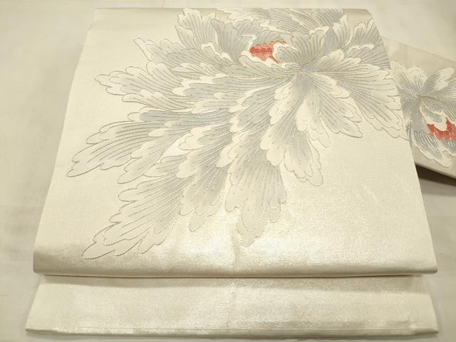 平和屋着物◎九寸名古屋帯 総駒刺繍 牡丹 正絹 逸品 CABD2141qe