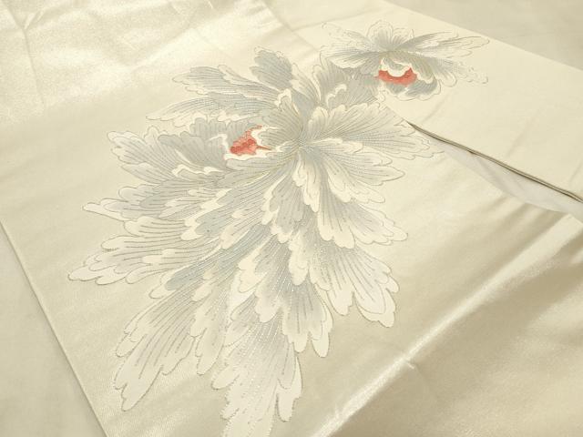平和屋着物◎九寸名古屋帯 総駒刺繍 牡丹 正絹 逸品 CABD2141qe