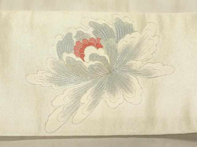 平和屋着物◎九寸名古屋帯 総駒刺繍 牡丹 正絹 逸品 CABD2141qe