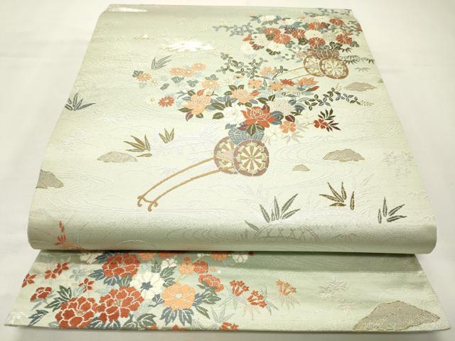 平和屋着物◎六通柄袋帯 唐織 花車文 金銀糸 正絹 逸品 CABD2156qe