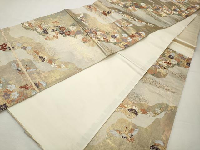 平和屋着物◎六通柄袋帯 唐織 飛鶴花文 金糸 正絹 逸品 CABD2169qe
