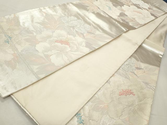 平和屋着物◎六通柄袋帯 唐織 草花文 銀糸 正絹 逸品 CABD2171qe
