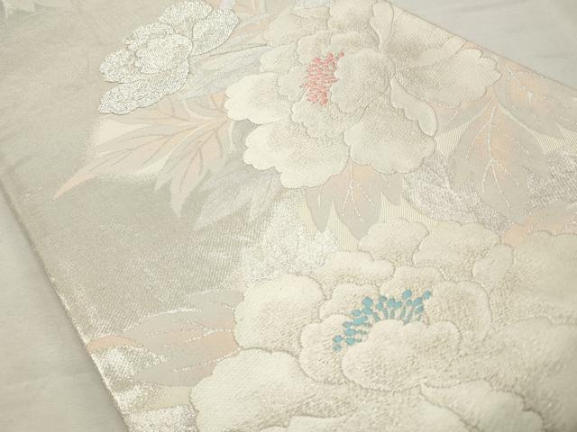 平和屋着物◎六通柄袋帯 唐織 草花文 銀糸 正絹 逸品 CABD2171qe