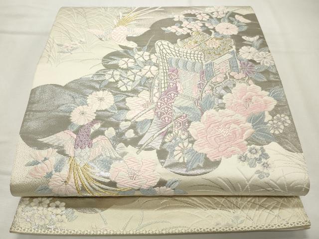 平和屋着物◎六通柄袋帯 唐織 京どんす プラチナ二重箔 正絹 逸品 CABD2173qe
