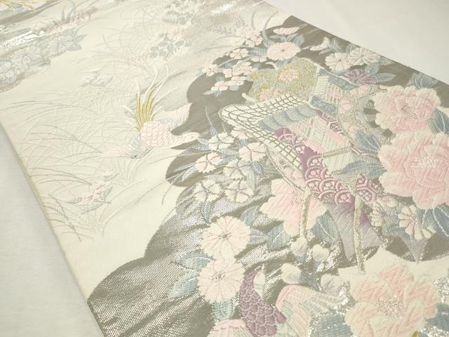 平和屋着物◎六通柄袋帯 唐織 京どんす プラチナ二重箔 正絹 逸品 CABD2173qe
