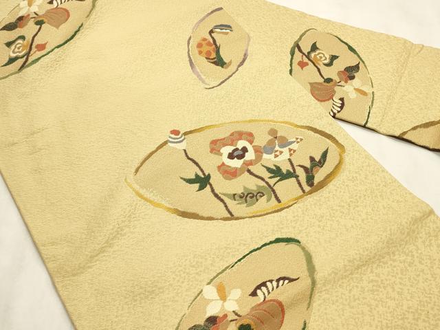平和屋着物◎九寸名古屋帯 草花文 正絹 逸品 CABD2210qe