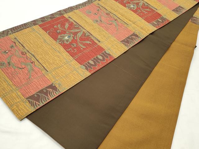 平和屋着物◎六通柄袋帯 更紗花文 正絹 逸品 CABD2218qe