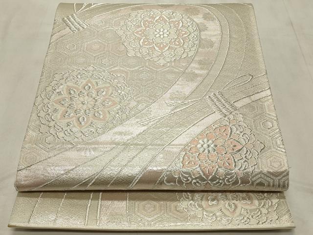 平和屋着物◎六通柄袋帯 正倉院花文 銀糸 正絹 逸品 CABD2227qe