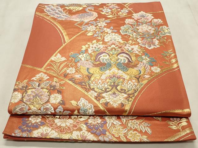 平和屋着物◎六通柄袋帯 唐織 鴛鴦花文 金銀糸 正絹 逸品 CABD2230qe