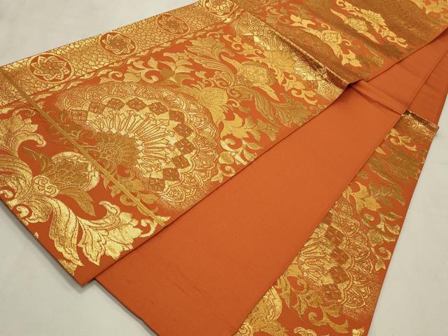 平和屋着物◎六通柄袋帯 更紗花文 金糸 正絹 逸品 CABD2233qe