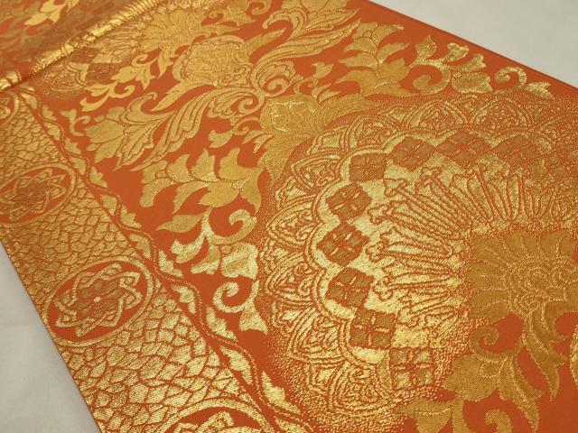 平和屋着物◎六通柄袋帯 更紗花文 金糸 正絹 逸品 CABD2233qe