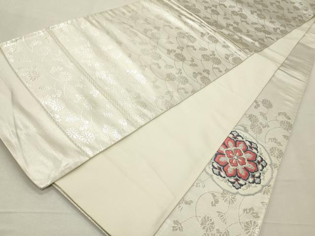平和屋着物◎西陣 太鼓柄袋帯 唐織 絵皿花文 銀糸 正絹 逸品 CABD2279qe