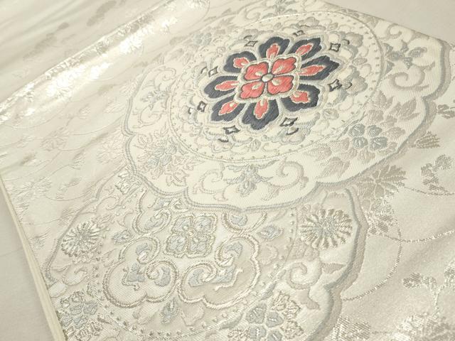 平和屋着物◎西陣 太鼓柄袋帯 唐織 絵皿花文 銀糸 正絹 逸品 CABD2279qe
