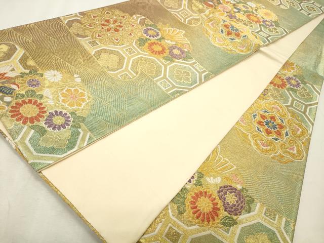 平和屋着物◎六通柄袋帯 花華文 金糸 正絹 逸品 CABD2294qe