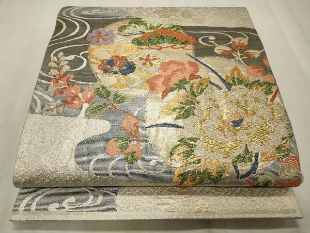 平和屋着物◎佐賀錦 六通柄袋帯 唐織 花丸文 金銀糸 正絹 逸品 CABD2295qe